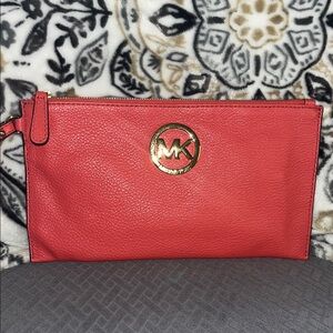 Michael Kors Coral Wristlet with Gold Logo